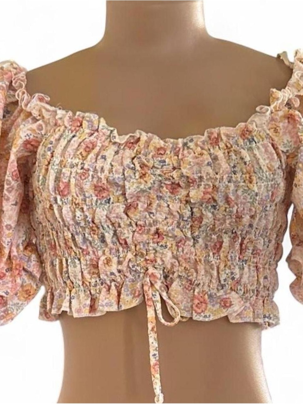 Forever 21 Peach Floral Crop Top with Tie front
